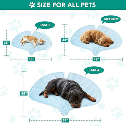 PetAmi Dog Cooling Mat, Ginkgo Leaf Shape, Reversible Cooling Nylon Blanket Soft Fleece Pet Pad for Dogs Cats, Summer All Season Use Q-Max>0.3, Large 55x59 in, Light Blue