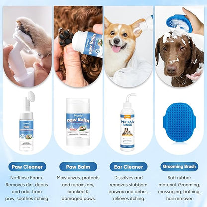 Pjordo Dog Wipes Cleaning Deodorizing, Grooming Wipes & Paw Cleaner, Pet Cleaning Kit for Teeth, Ears, Eyes, Paw, Body, Ear Rinse, Essential Dog Supplies Set