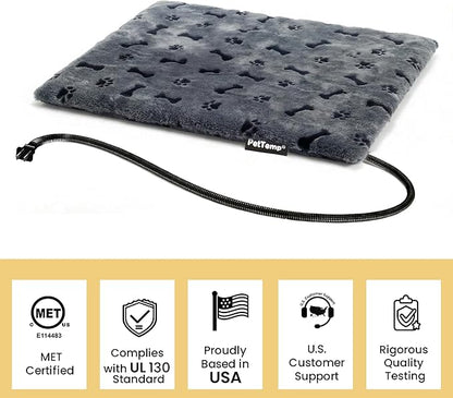 Pet Heating Pad for Cats Dogs Indoor & Sheltered Outdoor Waterproof Heated Cat Bed Heated Dog Bed Chew Resistant Cord Constant Temperature Gray Paw Print 26 x 20 Inch