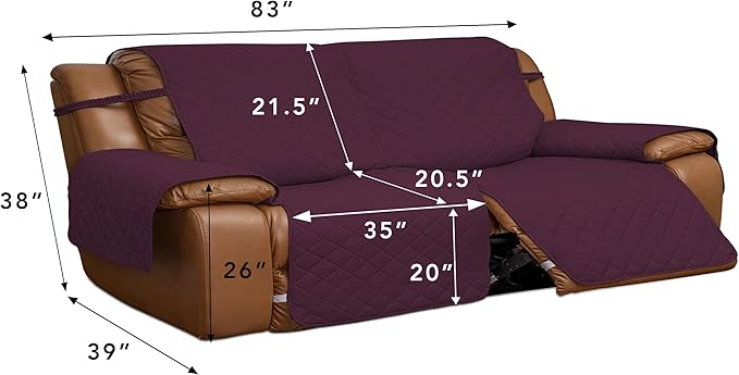 Easy-Going Oversized Loveseat Recliner Cover, Reversible Couch Cover for Double Recliner, Split Sofa Cover for Each Seat with Elastic Straps for Kids, Dogs, Pets(Oversized 2 Seater, Wine/Beige)