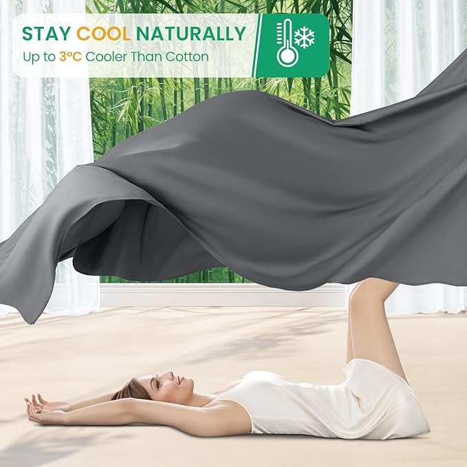 SONORO KATE 100% Viscose Derived from Bamboo_Sheets King Size, Ultra Breathable & Cooling Bed Sheets for Hot Sleepers, Hotel Luxury Silky Bedding Sheets, 16" Deep Pocket - 4PC (Dark Grey,King)