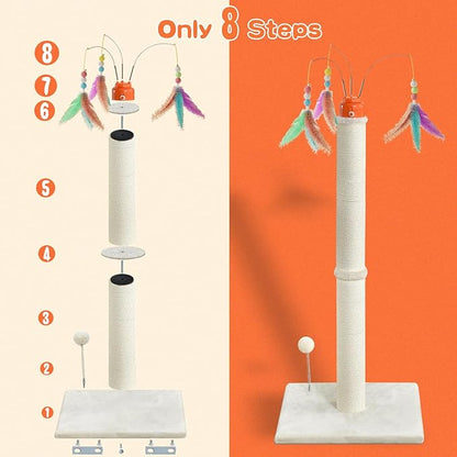 YARUOMY Cat Scratching Post，42.5" Tall Heavy Duty Cat Scratcher，Scratching Posts for Indoor Cats Adult with Interactive Cat Toys Automatic Teaser Wand and Rotating Hanging Balls