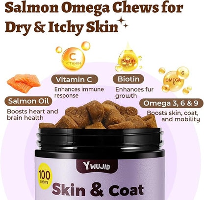 Salmon Oil Skin & Coat Supplement for Dogs-Omega 3 Fish Oil for Dog Healthy Skin & Glossy Coat with EPA & DHA Fatty Acids Heart Hip Joint Health,Skin Allergy,Hot Spots,Dry Skin,Itch Relief,Shedding