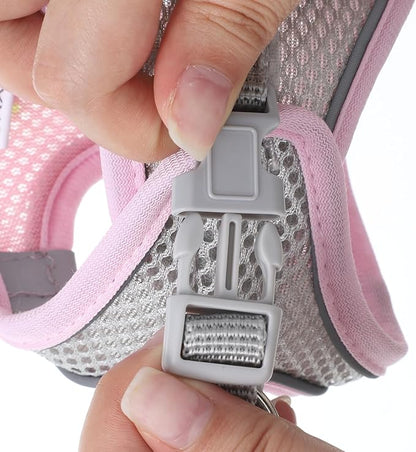 Bunny Harness and Leash Set Breathable Pet Rabbit Harness and Leash Set Soft Rabbit Leashes Reflective Strips Jacket Escape-Proof Walking Gear for Rabbits, Small Kitten, Puppy, Guinea Pigs (Pink,S)
