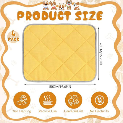 Novabright 4 Pack Self Warming Cat Bed Cat Dog Heating Pad Soft Warm Thermal Mat with Anti-Slip Bottom Dog Crate Pad for Outdoor Indoor Small Dogs Kittens(Turmeric Color,15.7 x 19.6 Inches)