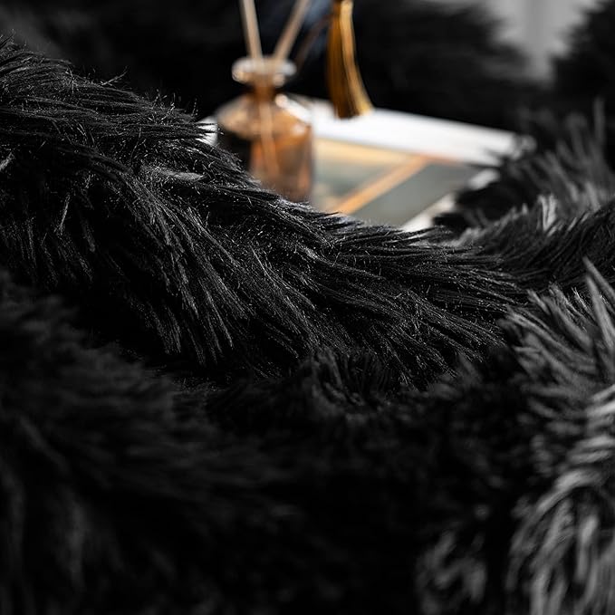 JONIYEAR Decorative Soft 2.8" Long Pile Fluffy Faux Fur Throw Blanket 50" x 60", Solid Luxury Fuzzy Plush Blanket for Couch Sofa Bed, Accent Cozy Shaggy Lightweight Blankets for Pet,Thick,Warm, Black