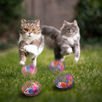 Jecery 5 Pcs Cat Spring Balls Toys Stretchable Rolling Balls Colorful Playful Coils Interactive Action Toy Caged Rats for Kitten Pet Supplies (Cute Mouse,Bright Color)