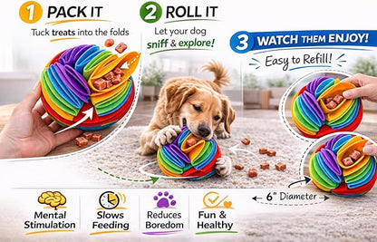 6" Snuffle Ball Toy for Dogs – Treat Hiding Toy for Sniffing & Mental Stimulation - Interactive Enrichment Dogs