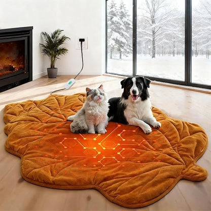 Vagascape Extra Large Dog Heating Pad Waterproof Electric Heated Cat Beds for Indoor Outdoor, Adjustable Temperature, Washable Yellow Leaf Shaped Cat Heating Pad Non Slip Bottom(47"X36")