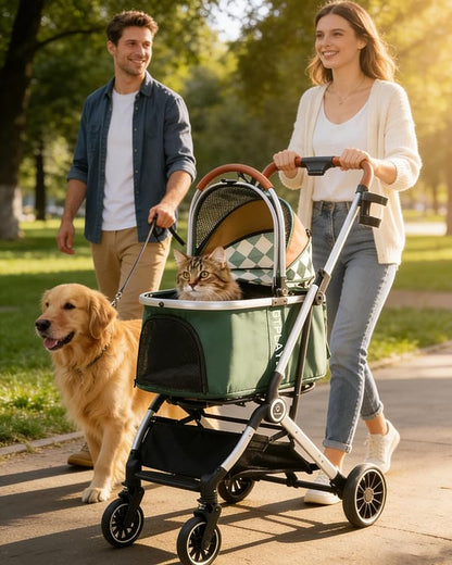GTPLAYER 3 in 1 Pet Stroller with Removable Carrier, Foldable Stroller for Small/Medium Dogs and Cats, All-Terrain, with Sun Shades, Car Seat, Up to 45 lbs, Green