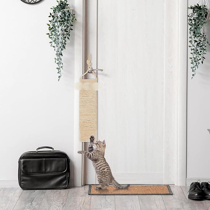 Dansydaisy 2 Pcs Cat Scratcher Door Hanging, 19.3 x 5.5inch Cat Scratching Post Wall Mounted, Natural Sisal Scratching Pad Surface with Ball Toy for Indoor Cats Kitty
