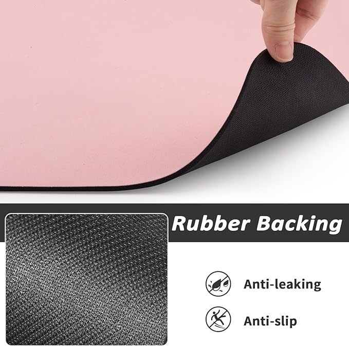 HotLive Dog Food Mat - Absorbent Cat Mat for Food and Water, No Stains Pet Feeding Bowl Mat, Easy to Clean Pet Placemats, Quick Dry Dog Water Dispenser Mat for Messy Drinkers | Paw Pink 18"x28"