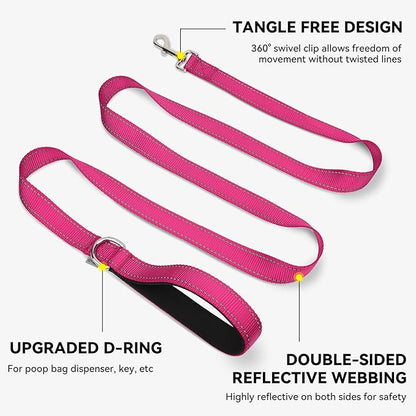 Joytale Dog Leash, 5 FT Double-Sided Reflective, Padded Handle Nylon Heavy Duty Leashes for Small Dogs Walking, Hotpink