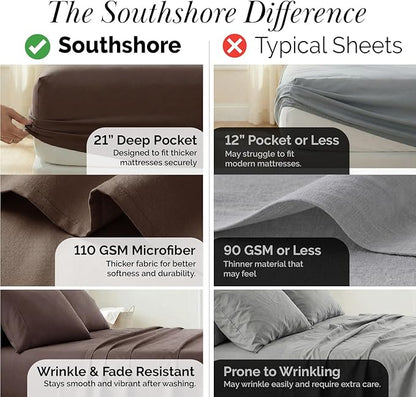 Southshore Fine Living, Inc. 6-Piece Full Sheet Set, 21-Inch Extra Deep Pocket Sheets Full Size Bed, Fitted and Flat Sheet Set, Chocolate Brown Pillow Cases Standard Size, Chocolate Brown Sheets