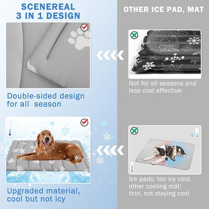 SCENEREAL Dog Cooling Mat for Crate, Thicken Self-Cooling Dog Pad Reversible (Cool & Warm), 36"x23" Pet Cool Bed for M Large XL Dogs,Kennel Sofa Mats Machine Washable, Durable Non-Toxic Gel, Outdoor