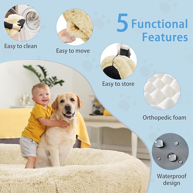 Human Dog Bed, 71''x45''x12'' Size Fits People and Pet 10 CM Thick Memory Foam Washable Adult Large Bed Giant Oversize Foldable Dog Bed with Plump Pillow, Blanket, Strap - Beige