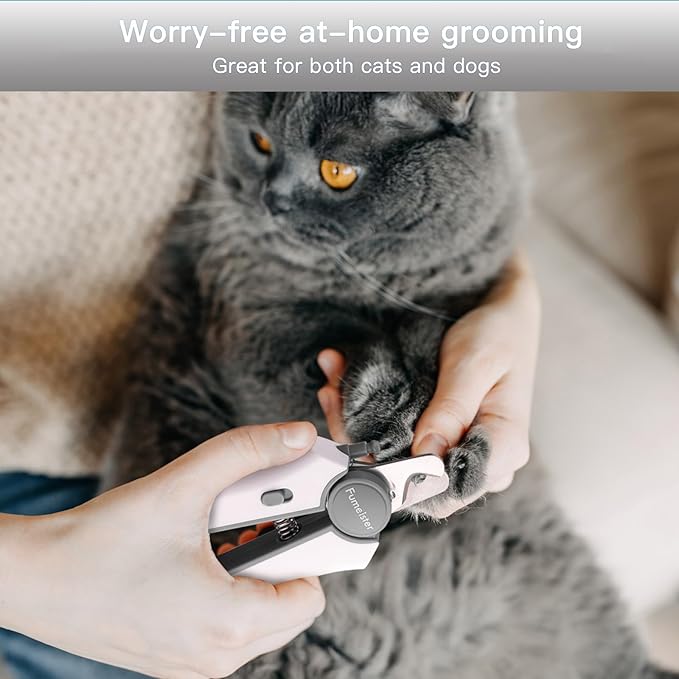 Type-C Rechargeable Dog & Cat Nail Clippers - LED Pet Nail Trimmer Extra Sharp for Small & Medium Dogs (Gray)