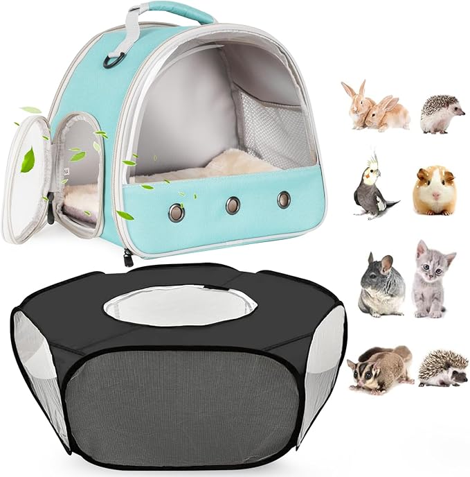 2-Pack Guinea Pig Carrier Backpack and Playpen with Lid, Breathable Pet Pen Excercise Fence, Portable Travel Cage for Bunny, Bearded Dragon, Rabbits, Hamster, Chinchillas, Sugar Glider, Squirrel