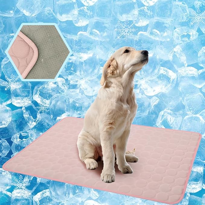2026 Upgraded Washable Dog Cooling Mat Ice Silk Cooling Mat for Dogs Pet Self Cooling Pad Blanket Dog Cooling Pad (Q-Max>0.4) for Indoor & Outdoor Car Seats (Pink, 28x22 in)
