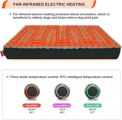 Upgraded Heated Dog Bed with Enlarged Heating Area, 12V Safe Voltage Arthritis Orthopedic Dog Bed with Memory Foam, Heated Pet Bed with Waterproof Cover for Small, Medium Dos &Cats(Medium)…