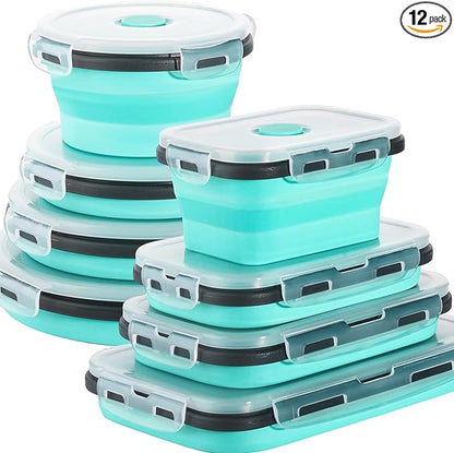 Sudaya 12 Pack Collapsible Food Storage Containers With Lids, Collapsible Storage Containers Sets Silicone Collapsible Bowls For Camping, RV Accessories, Travel Trailer Must