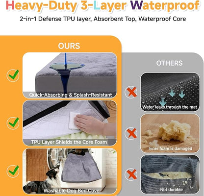 Waterproof Large Dog Bed - XL Dog Bed for Crate, Washable Crate Bed with Orthopedic Pet Mat with Egg Crate Foam, Anti-Slip, Reversible & Washable Cover, 41" x 27", Gray