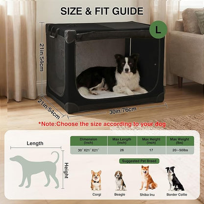 Veraste 30" L x 21" W x 21" H Collapsible Travel Dog Crate, Portable Soft Dog Kennel for Medium Dogs up to 45 lbs, 4-Door Foldable Travel Crate with Durable Mesh & Storage Bag, Black