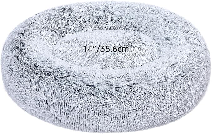 Amazon Basics Washable Donut Pet Bolster Faux Fur Bed with Removable Cover, Anti-Slip Bottom for Dog, Grey, 23" x 23"