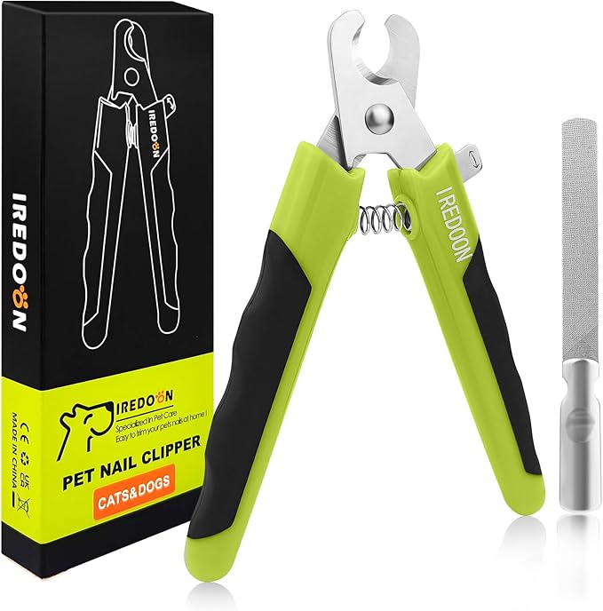 IREDOON Dog & Cat Nail Clippers, 4Cr13 Stainless Steel Razor Sharp Blade - Professional Pet Grooming Tool with Nail File, Small Hand Friendly & Non-Slip Grip (Green)