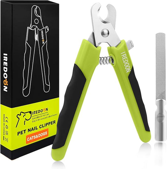 IREDOON Dog & Cat Nail Clippers, 4Cr13 Stainless Steel Razor Sharp Blade - Professional Pet Grooming Tool with Nail File, Small Hand Friendly & Non-Slip Grip (Green)