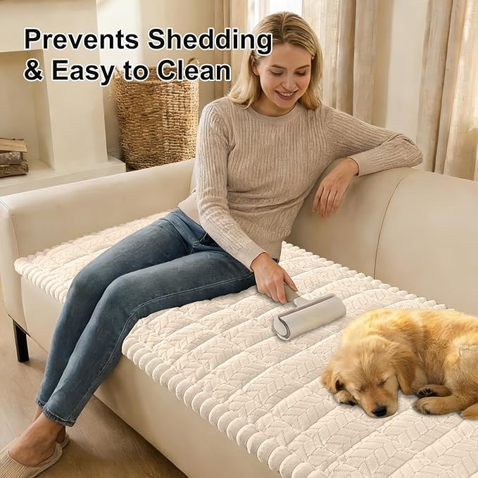 Smiry Non Slip Couch Covers for Dogs, Fuzzy Pet Couch Covers for 3 Cushion Sofa Pet Friendly, Soft Sofa Slipcovers Cushion Furniture Protector Washable (Apricot, 27.6" x 82.7")