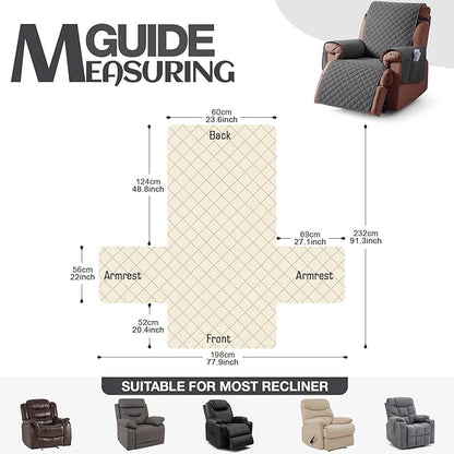 KinCam 100% Waterproof Recliner Chair Cover, Reclining Couch Covers for Pets, Dogs, Recliner Couch Slipcover Furniture Protector with Elastic Straps for Kids(23.6", Charcoal Gray)