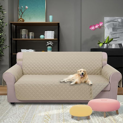 U-NICE HOME Reversible Sofa Cover Couch Cover for Dogs with Elastic Straps Water Resistant Furniture Protector for Pets Couch Cover for 3 Cushion Couch (Sofa, Sand/Beige)