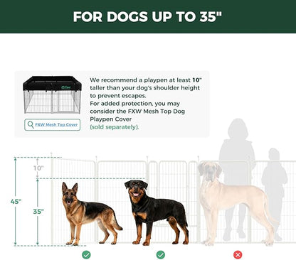 FXW Rollick Unleashed Dog Playpen for Indoor, Yard, RV Camping, 45 inch 32 Panels for Large Dogs, White│Patented