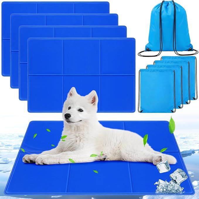 Drydiet 4 Pack Dog Cooling Mat - 23'' X 35'' Solid Gel Self Cooling Mat with Storage Bag Pressure Activated No Refrigeration or Electricity Needed Pet Pad for Dogs & Cats Kennels, Crates, Beds