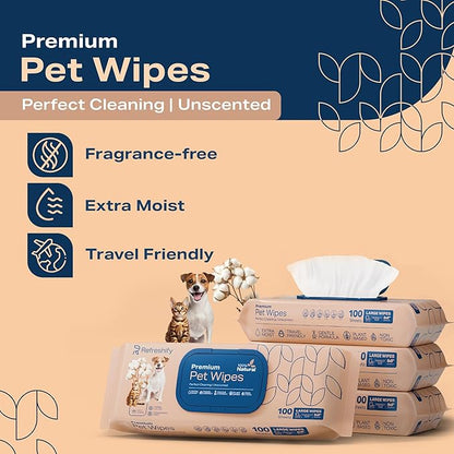 REFRESHIFY Dog Wipes for Paws and Butt - Plant Based Unscented (Pack of 400) - Pet Wipes for Dogs and Cats - Deodorizing Non Toxic Dog Wipes, +12 Additional Travel Wipes