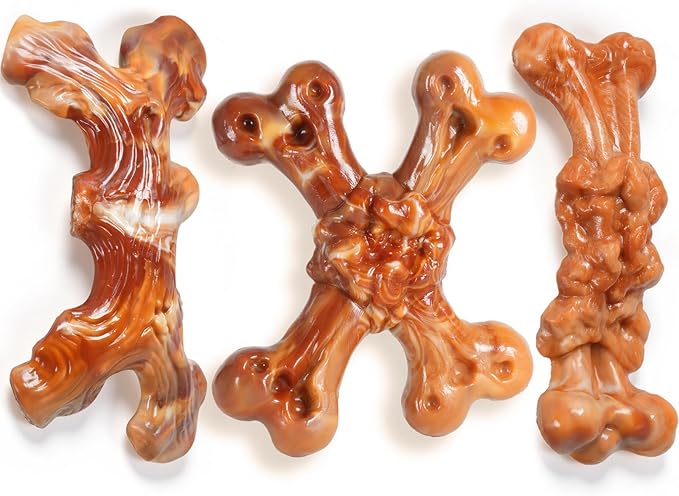 3 Pack Indestructible Dog Toys for Aggressive Chewers, Bacon Flavored Nylon Chew Bones, Tough Durable for Large Dogs 20-90 lbs
