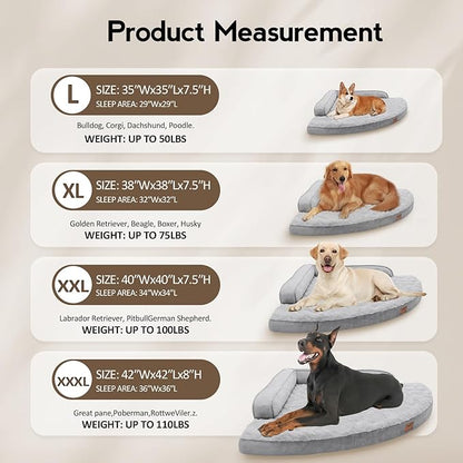 MEKIY Large Dog Bed - XL Orthopedic Egg-Crate Memory Foam Dog Beds with Removable Washable Cover, Waterproof Pet Beds with Non-Slip Bottom, Grey