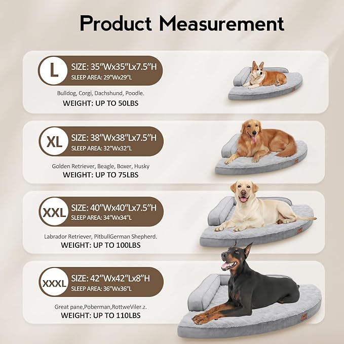 MEKIY Large Orthopedic Dog Bed with Sides XXXL Dog Beds with Removable Washable Cover Non-Slip Waterproof Pet Bed for Extra Large Dogs - Grey XXXL