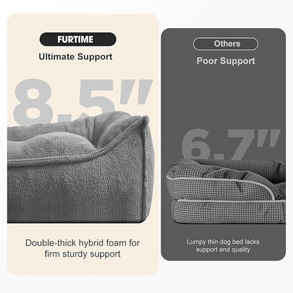FURTIME Orthopedic Dog Bed Medium Size Dog, Extra Thick Supportive Comfort Pet Sofa, Ergonomic Slant Dog Couch Bed with Removable Washable Cover, Ultra Soft Surface & Non-Slip Bottom, Light Grey, 35"