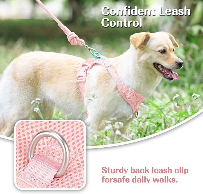 No Pull Dog Harness for Small Medium Large Dogs - Adjustable 2 Layer Mesh Dog Vest with Dual Clip, Escape Proof, Quick Release, Lightweight Breathable Mesh for Walking Hiking (Light Pink,XL)