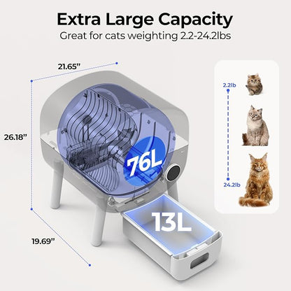 Fsitego Self Cleaning Cat Litter Box: Extra Large Automatic Litter Box for Multiple Cats, Odor-Free, App-Controlled, Ambient Light Waste Disposal