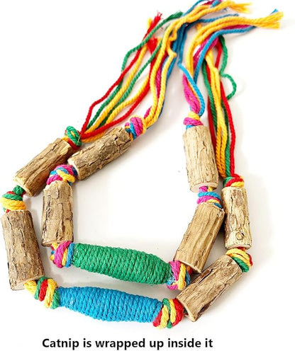 IUHKBH Cat Rope Toy, 2 PCS Colorful Chew Ropes with Silvervine Sticks and Refillable Natural Catnip Bag for Teeth Cleaning Safe Interactive Toy for Indoor Cat Kitten