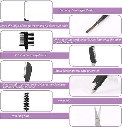 Professional Eyebrow Shaping Grooming Kit,8PCS/SET Eyebrow Grooming Kit with Leather Bag Eyebrow Trimming Kit With Razor Eyebrow Scissors Eyebrow Brush for Women & Men(Black)
