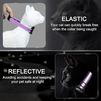 Reflective AirTag Cat Collar, Integrated Cat Tracker Collar with Air Tag Holder and Bell, Safety Elastic Band Cat GPS Collars for Girl Boy Cats, Kittens and Puppies (Lilac,S)