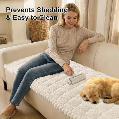 Smiry Non Slip Couch Covers for Dogs, Fuzzy Pet Couch Covers for 2 Cushion Sofa Pet Friendly, Soft Sofa Loveseat Slipcovers Cushion Furniture Protector Washable (Beige, 27.6" x 47")