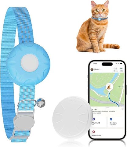 Cat GPS Tracker, Waterproof Pet Tracker for Cats, Cat GPS Tracker Collar with Safety Elastic Buckle, Works with Any Collar,Compatible with Apple Find My App (Only iOS), No Monthly Fee, Blue