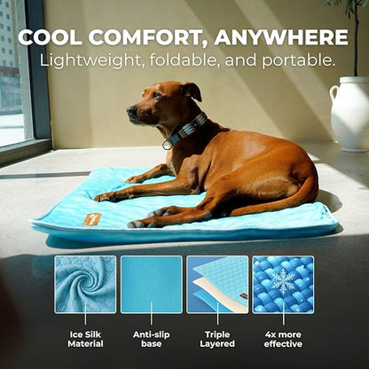 Pelsbarn Dog Cooling Mat- Ice Silk Summer Comfort, Self Cooling, Non-Slip Dog Pad, Durable & Washable, Mat for Extra Large Dogs 33"" x 45"", Support Shelter Dogs with Every Purchase (Blue)