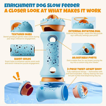 FOXMM Interactive Treat Dispensing Dog Toys – Adjustable Puzzle Toy to Keep Dogs Busy, Enrichment, Mental Stimulation, Cognitive Fun and Boredom Buster for Puppy Teething, for Small Medium Dogs
