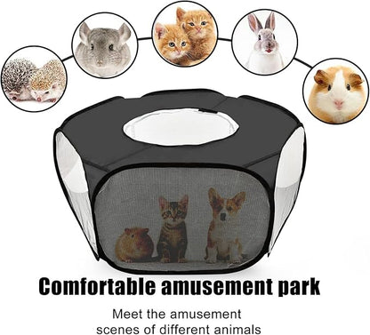 2-Pack Guinea Pig Carrier Backpack and Playpen with Lid, Breathable Pet Pen Excercise Fence, Portable Travel Cage for Bunny, Bearded Dragon, Rabbits, Hamster, Chinchillas, Sugar Glider, Squirrel